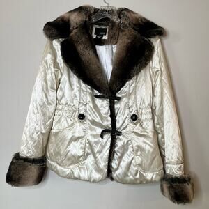 A.N.A Metallic Pearl Jacket with Faux Fur Trim Toggle Size Small